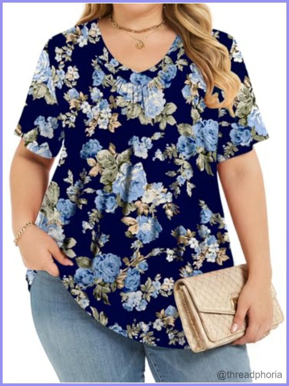 Womens Plus Size V Neck Short Sleeve Tunic Top Loose Fit Blouse